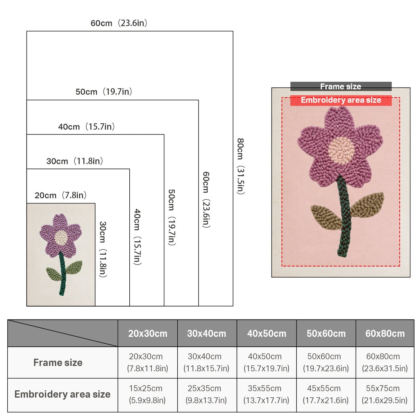Purple Flower with Green Stem - Punch Needle
