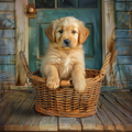 Golden Puppy in a Basket - Diamond Painting