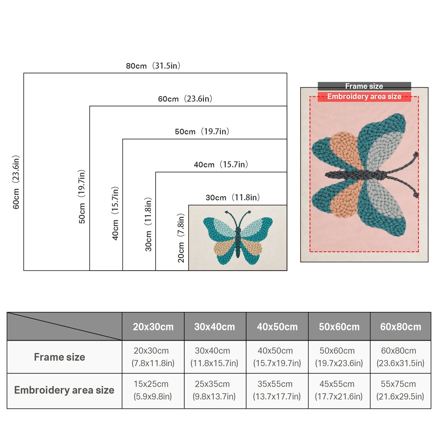 Teal & Beige Butterfly - Punch Needle