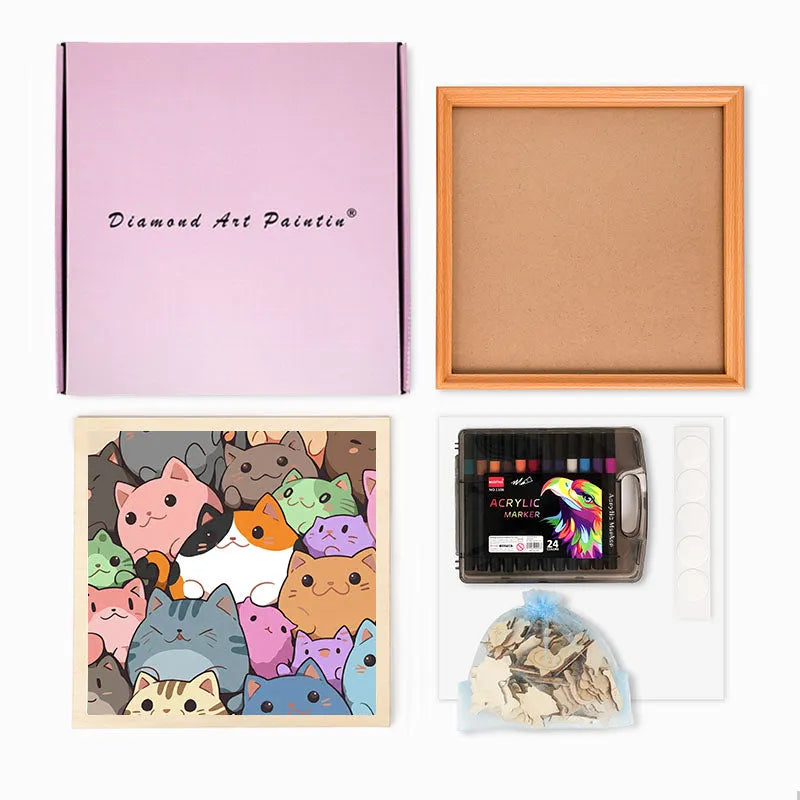 Round Little Kittens - Wooden Coloring Puzzle