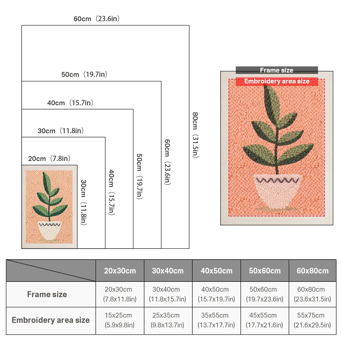 Green Plant in Pot - Punch Needle