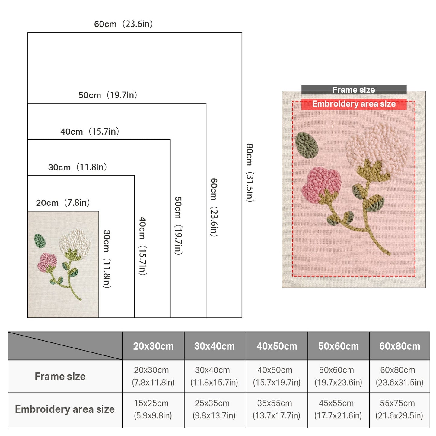 White and Pink Flowers - Punch Needle