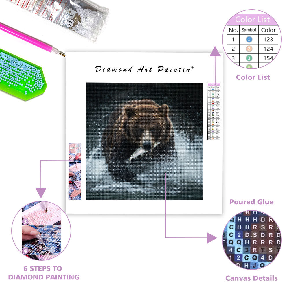 Alaskan Bear Catching Salmon - Diamond Painting