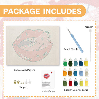 Red Lips with Pink Tongue - Punch Needle