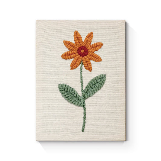Orange Flower with Green Leaves - Punch Needle