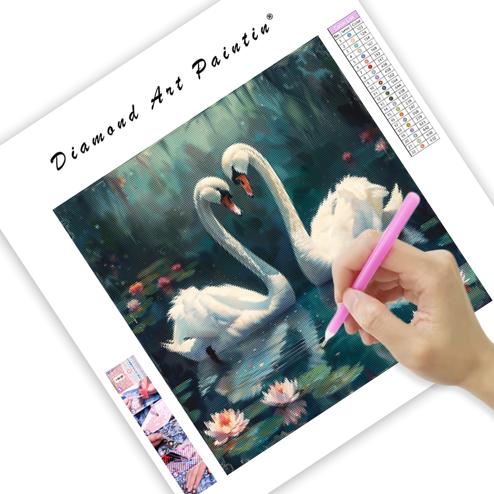 Swan Love in Bloom - Diamond Painting