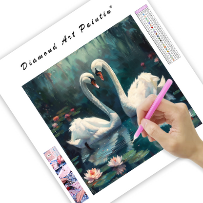 Swan Love in Bloom - Diamond Painting