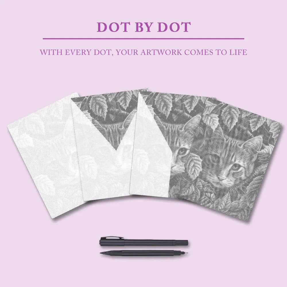 Leaves and Cat - Dot Painting