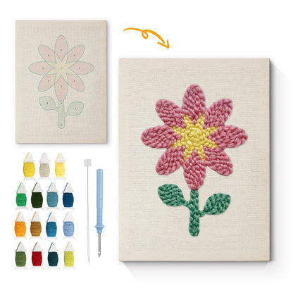 Pink Flower with Yellow Center - Punch Needle