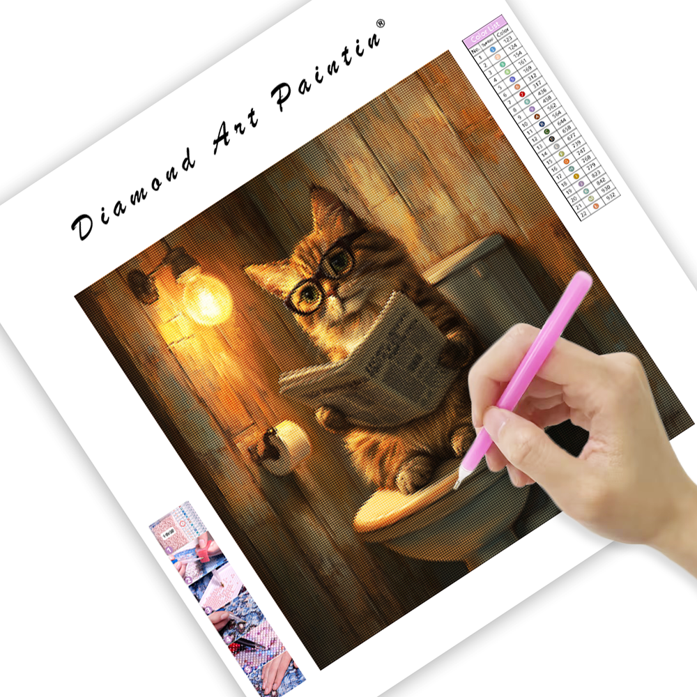 Relaxed Cat Reading the Newspaper - Diamond Painting