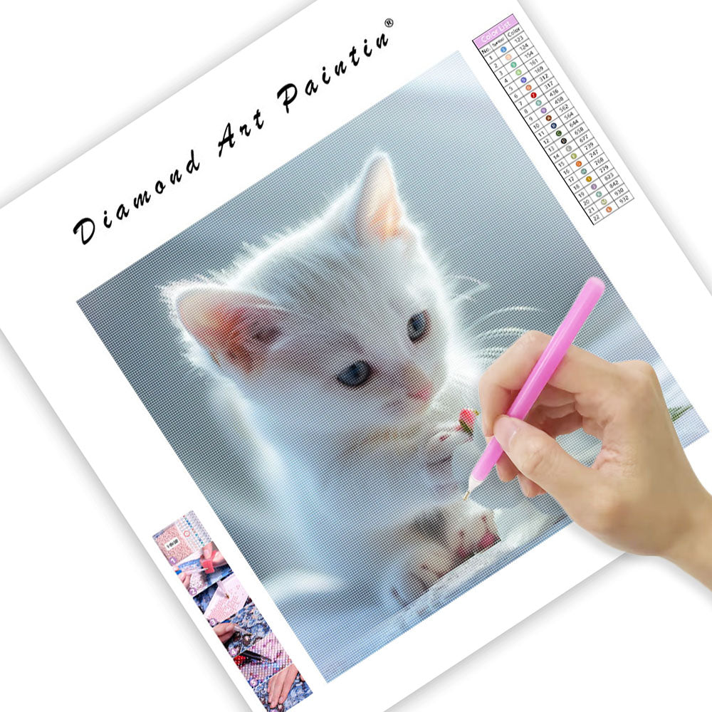 Gardenia White Cat - Diamond Painting
