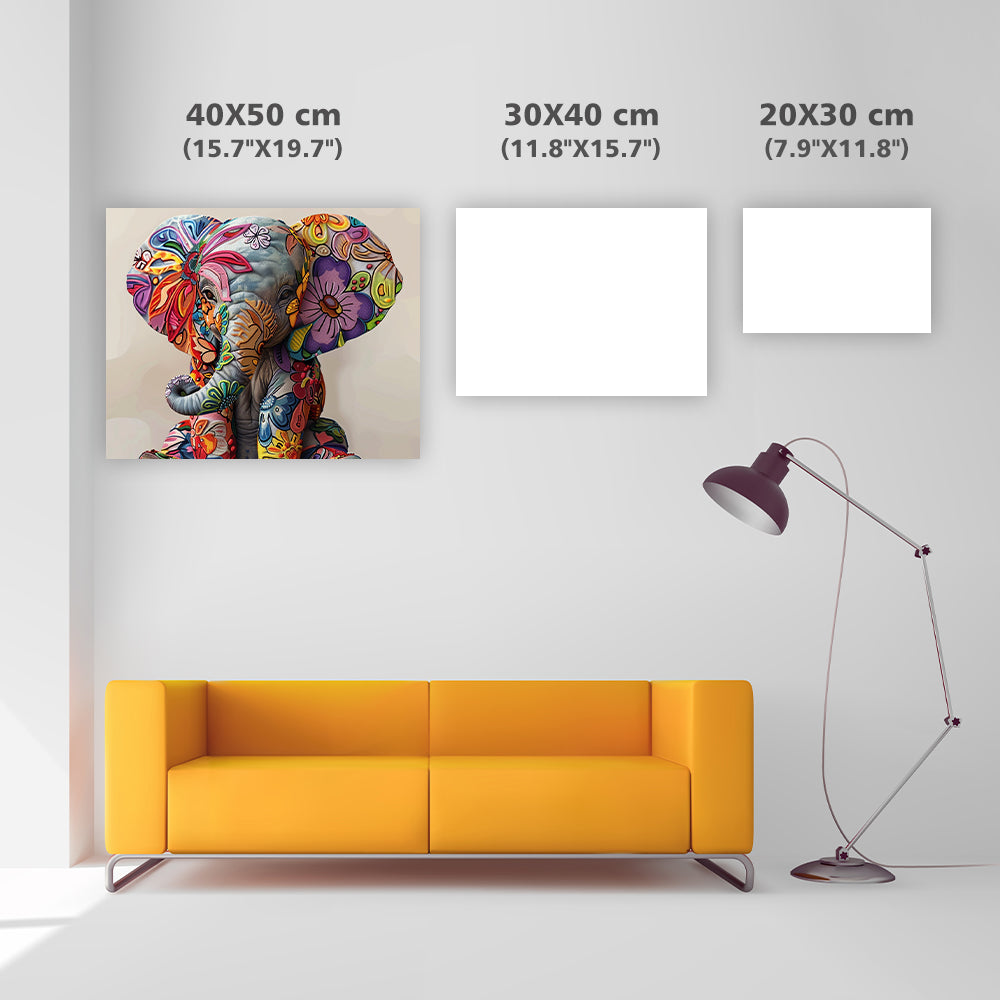 Floral Baby Elephant - Diamond Painting