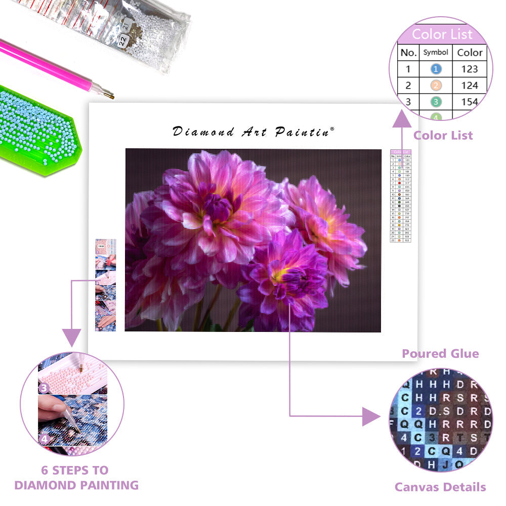 Vibrant Dahlia Blooms - Diamond Painting