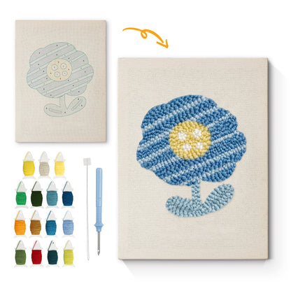 Blue and Yellow Flower with Soft Petals - Punch Needle