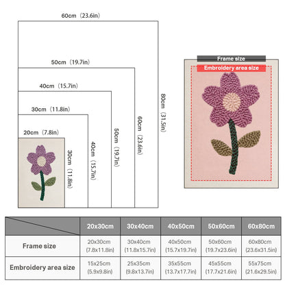 Purple Flower with Green Stem - Punch Needle