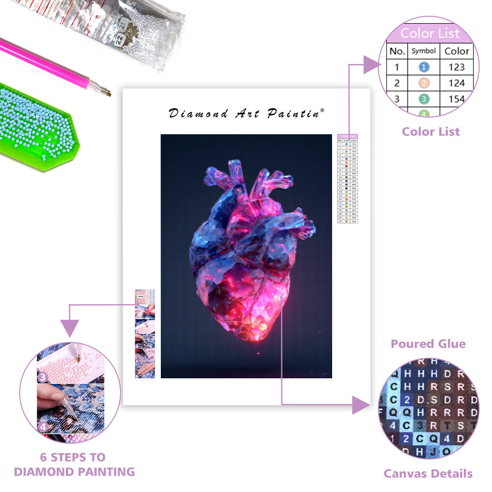 Glowing Crystal Heart - Diamond Painting