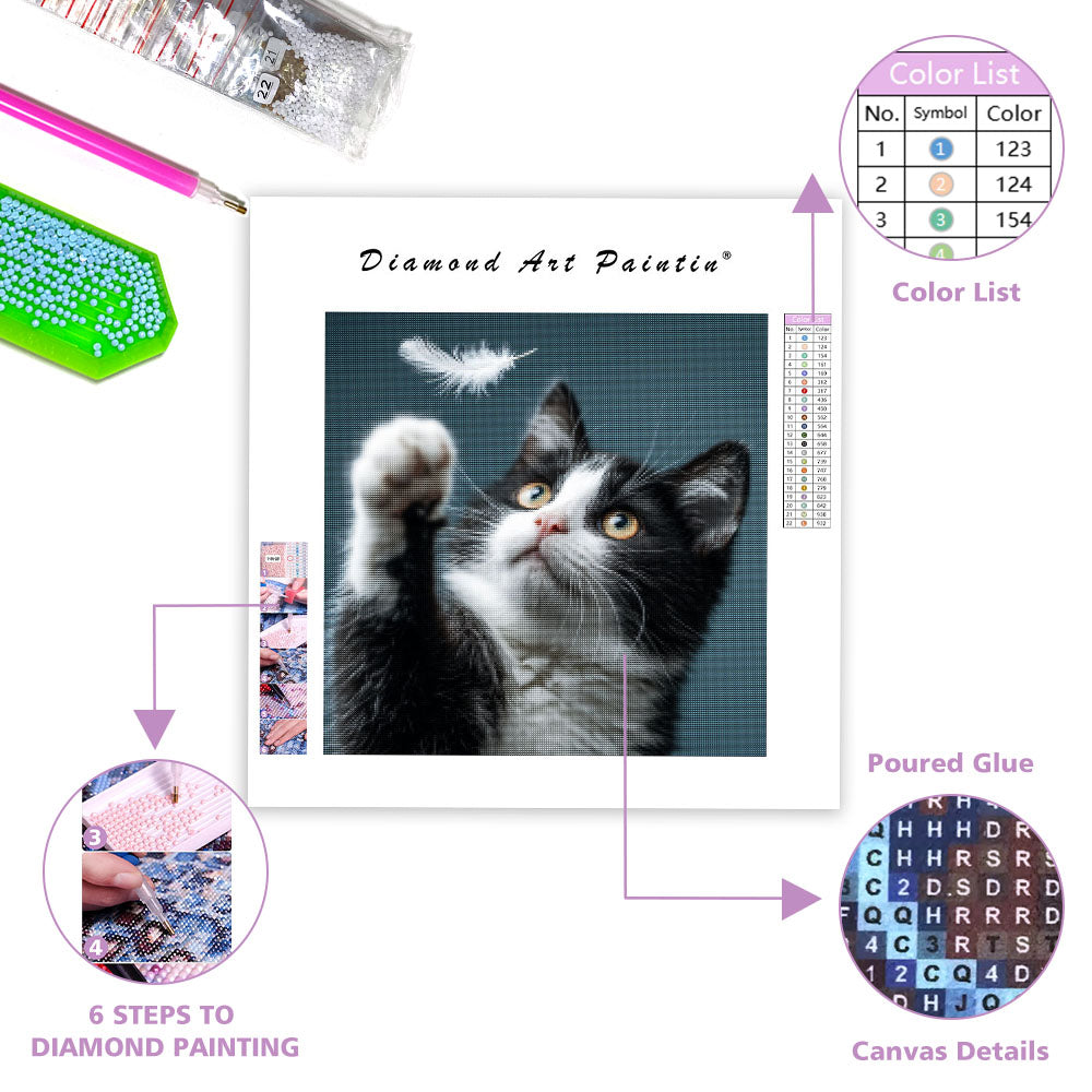 Pouncing on a Feather - Diamond Painting