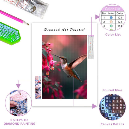 Hummingbird Feeding on Flowers - Diamond Painting