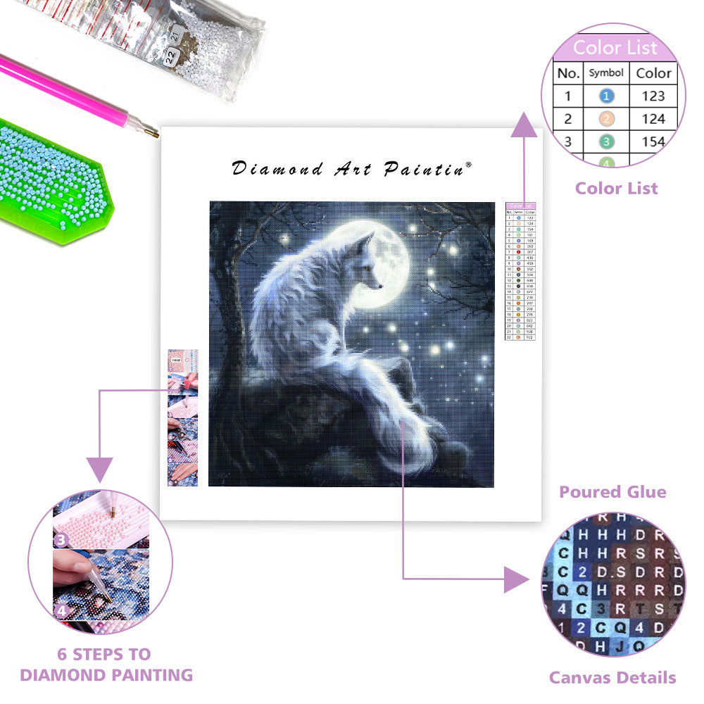 Spirit Fox Watching Moon - Diamond Painting