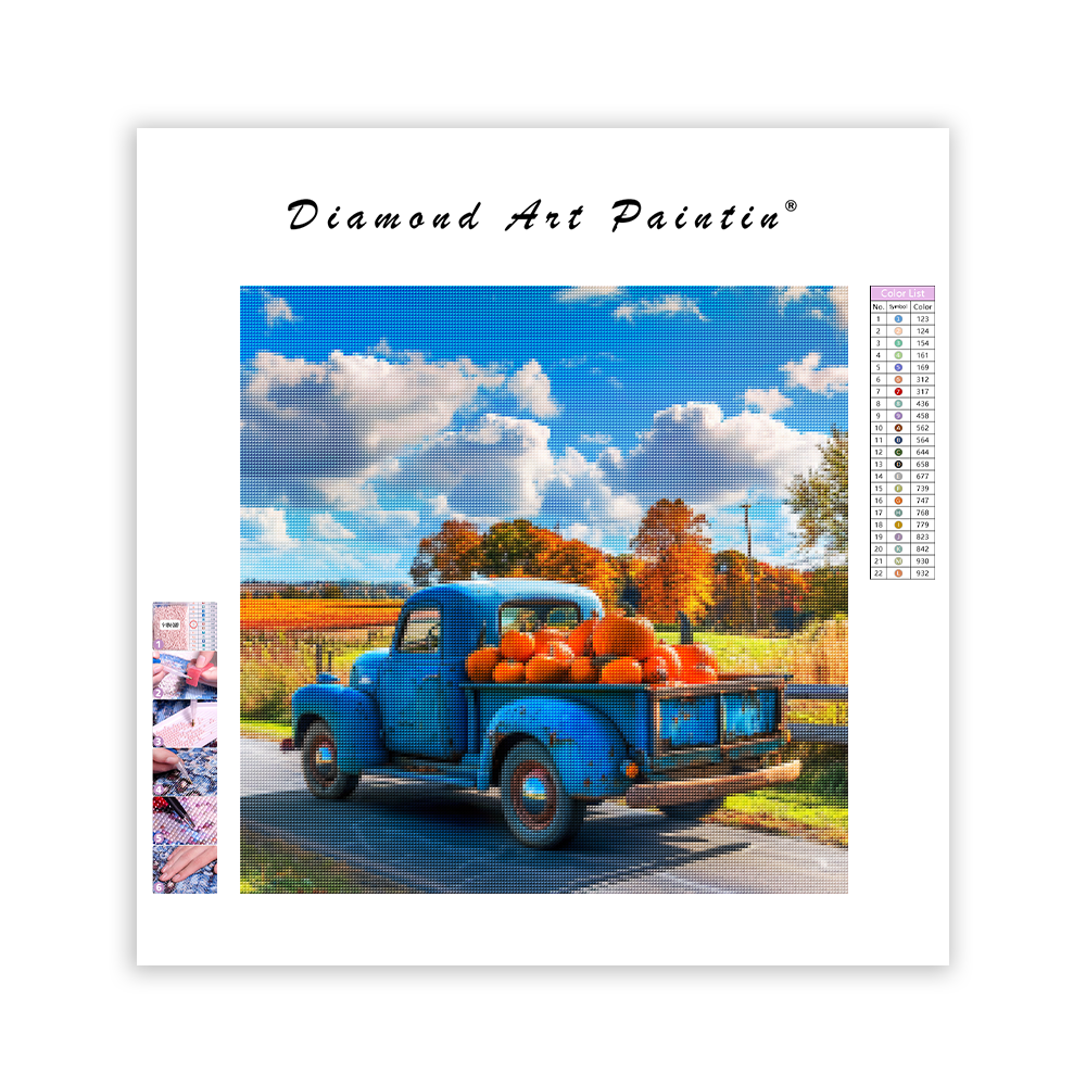 Pumpkin Truck in Fall - Diamond Painting