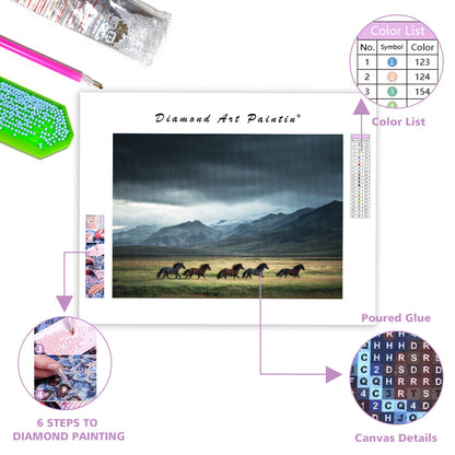 Icelandic Horses in a Field - Diamond Painting