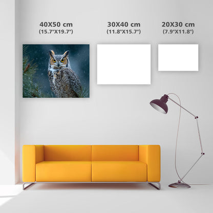 Great Horned Owl in Snow - Diamond Painting