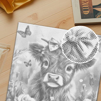 Adorable Highland Calf with Flowers - Dot Painting