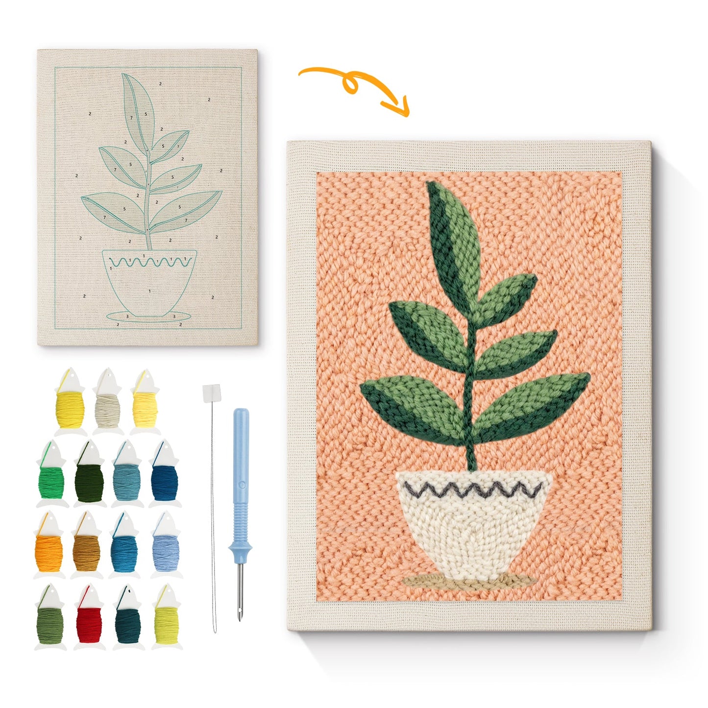 Green Plant in Pot - Punch Needle