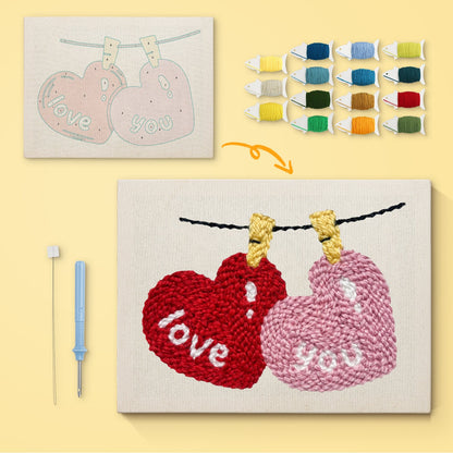 Love and You Hearts - Punch Needle