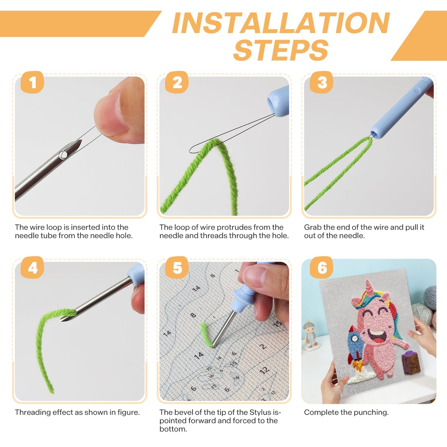Unicorn with Rocket - Punch Needle