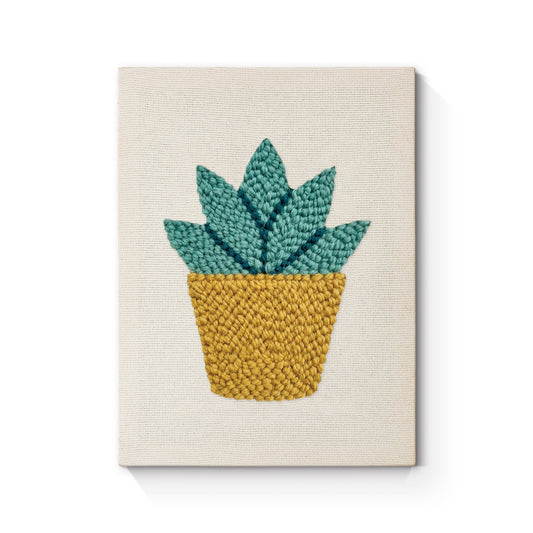 Yellow Cactus in Pot - Punch Needle