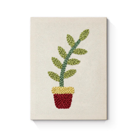 Red Pot with Green Plant - Punch Needle