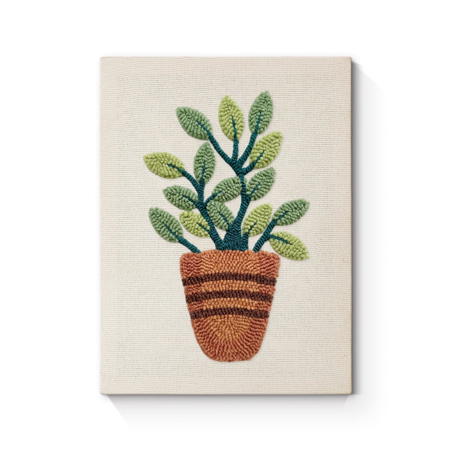 Potted Plant with Green Leaves - Punch Needle