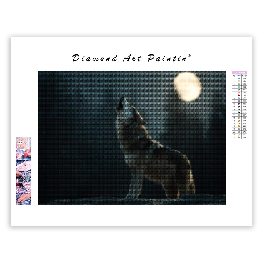 Moonlit Wolf Howl - Diamond Painting