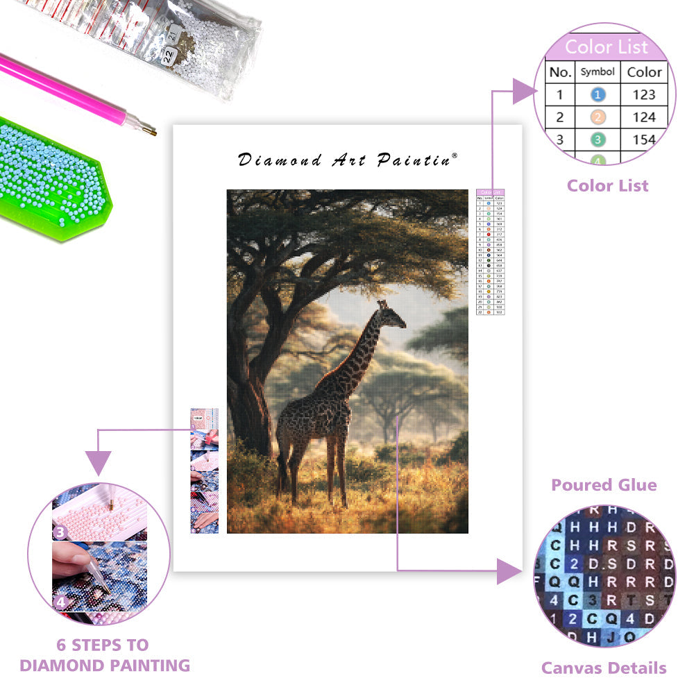 Giraffe Browsing the Acacia Trees - Diamond Painting