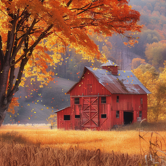 Autumn Barn Scenery - Diamond Painting
