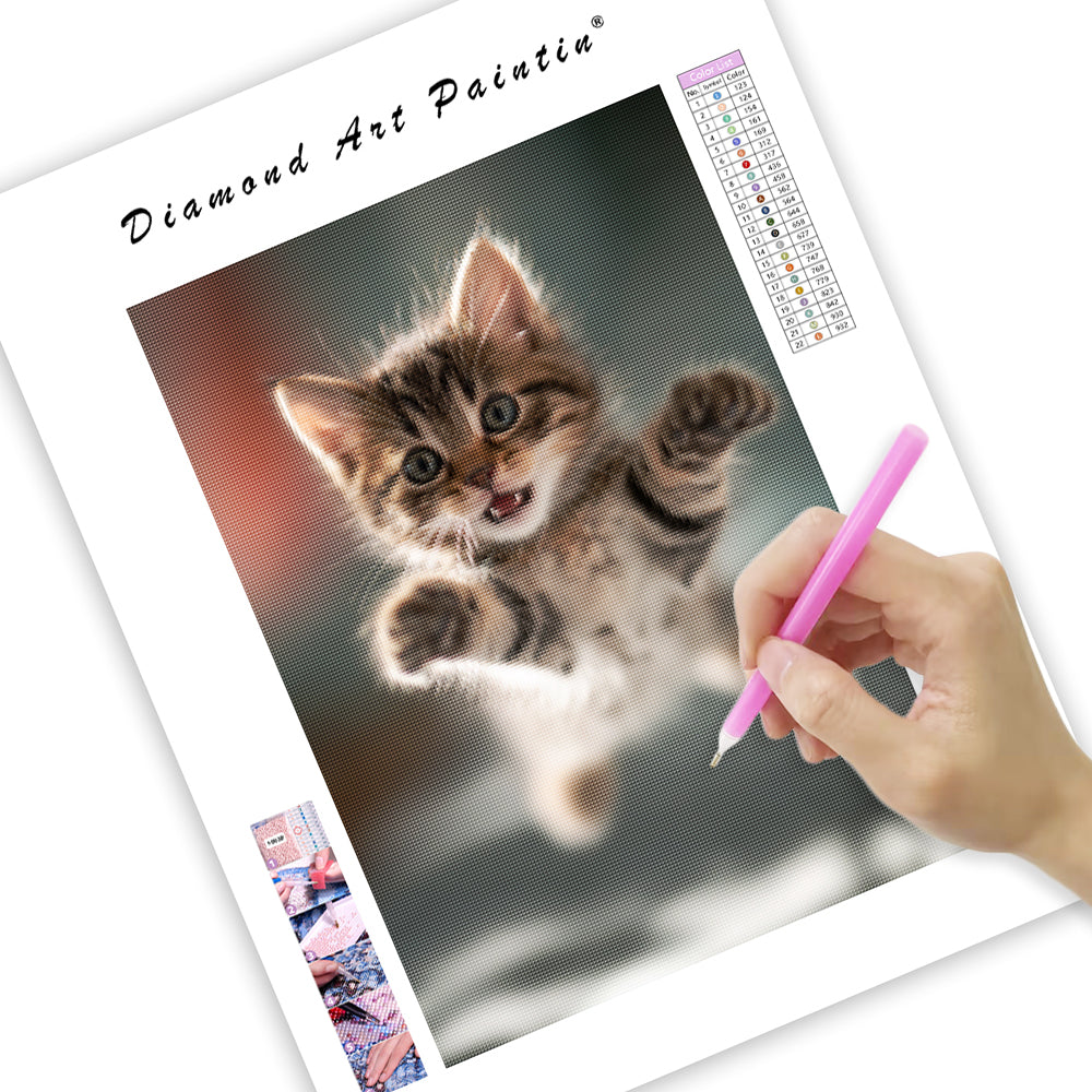 Kitten Playful Jump - Diamond Painting