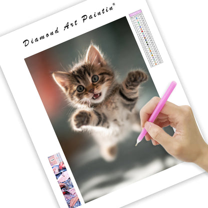 Kitten Playful Jump - Diamond Painting
