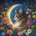 Cat in the Moon with Flowers - Diamond Painting