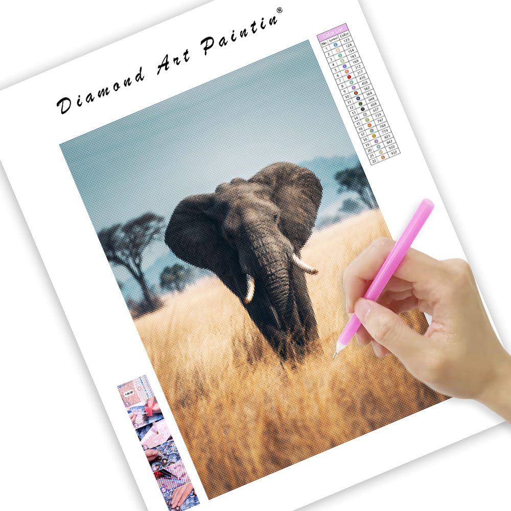 Elephant in the Grasslands - Diamond Painting