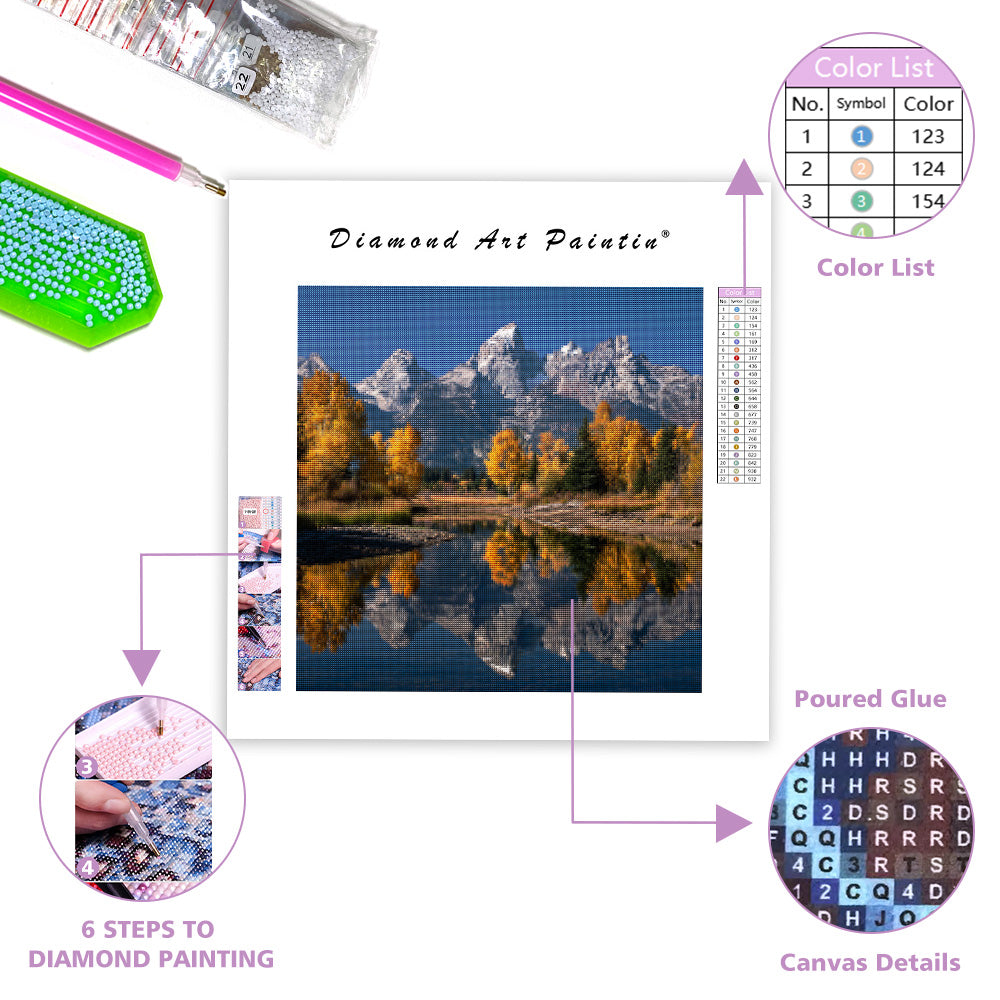 Grand Teton Autumn Reflection - Diamond Painting