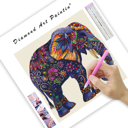 Floral Elephant Design - Diamond Painting