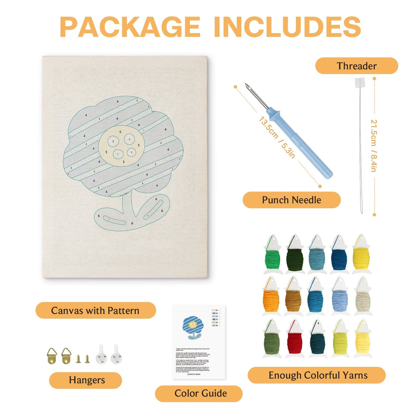 Blue and Yellow Flower with Soft Petals - Punch Needle