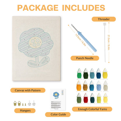 Blue and Yellow Flower with Soft Petals - Punch Needle
