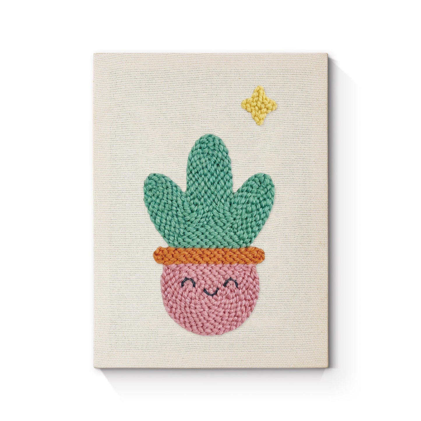 Happy Cactus with Stars - Punch Needle