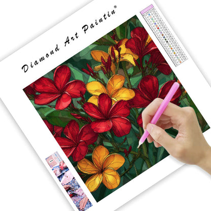 Red and Yellow Tropical Flowers - Diamond Painting