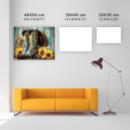 Western Cowboy Gear with Sunflowers - Diamond Painting