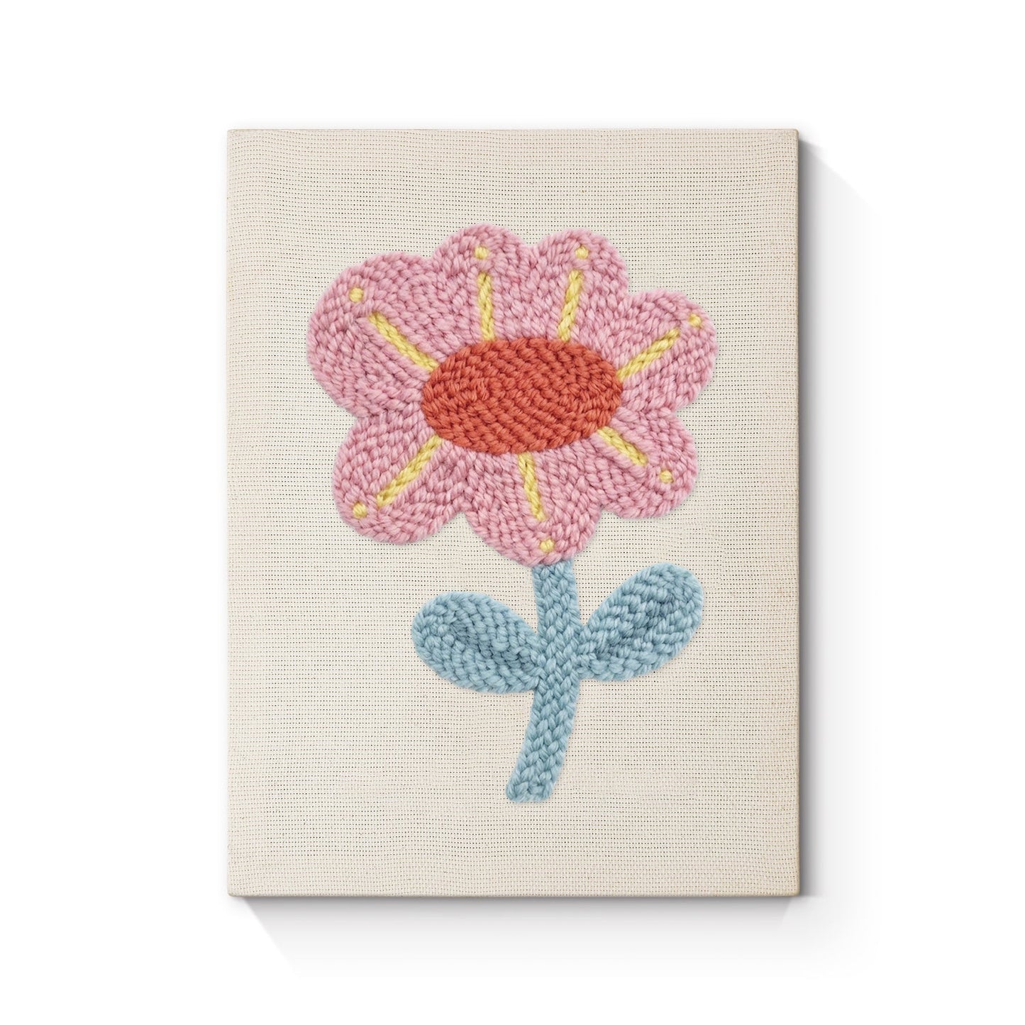 Pink Flower with Yellow Streaks - Punch Needle