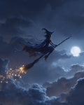 Moonlit Witch on a Broomstick - Diamond Painting