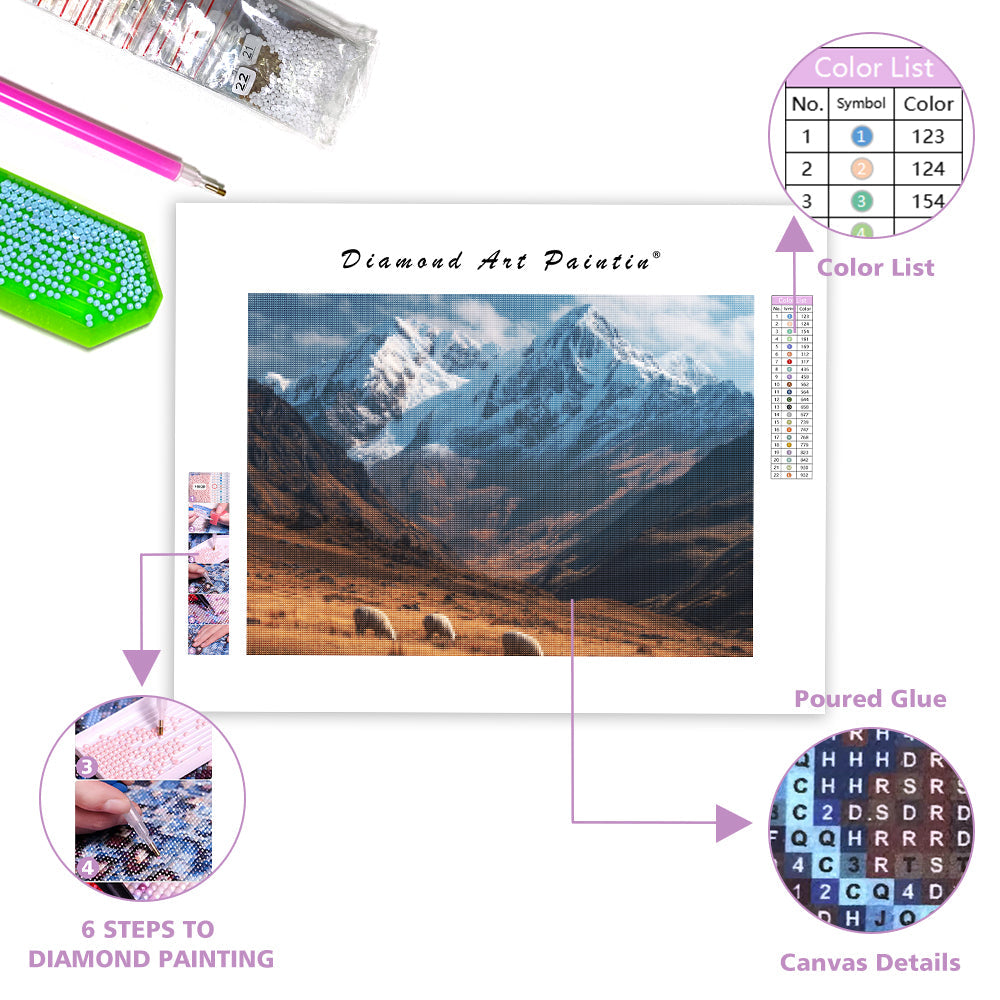 Peruvian Andes with Llamas - Diamond Painting